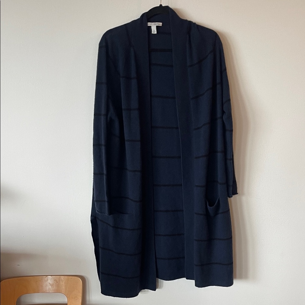 Autumn Cashmere Cardigan L 100%
Cashmere Stripe Longline NAVY